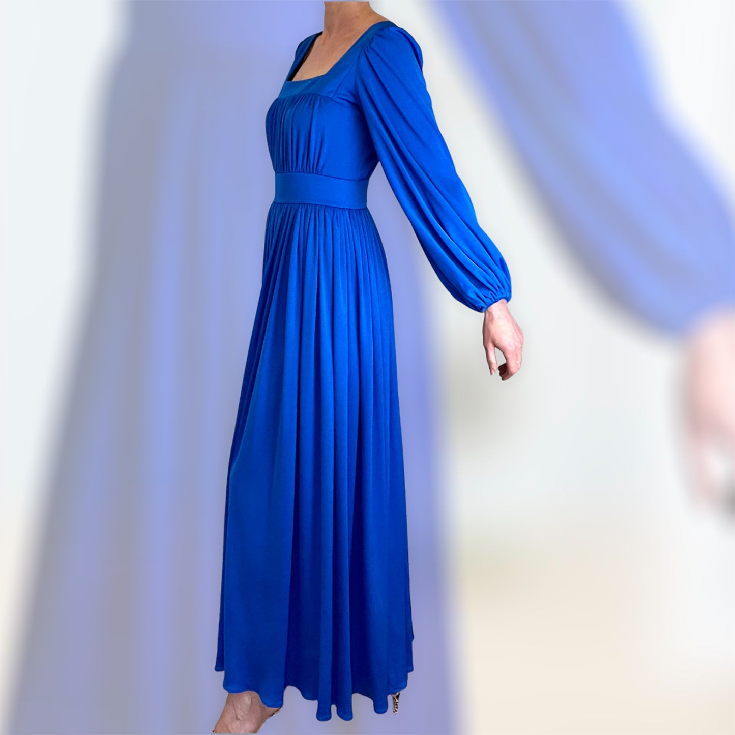 Jean Allen 70's bold blue maxi side