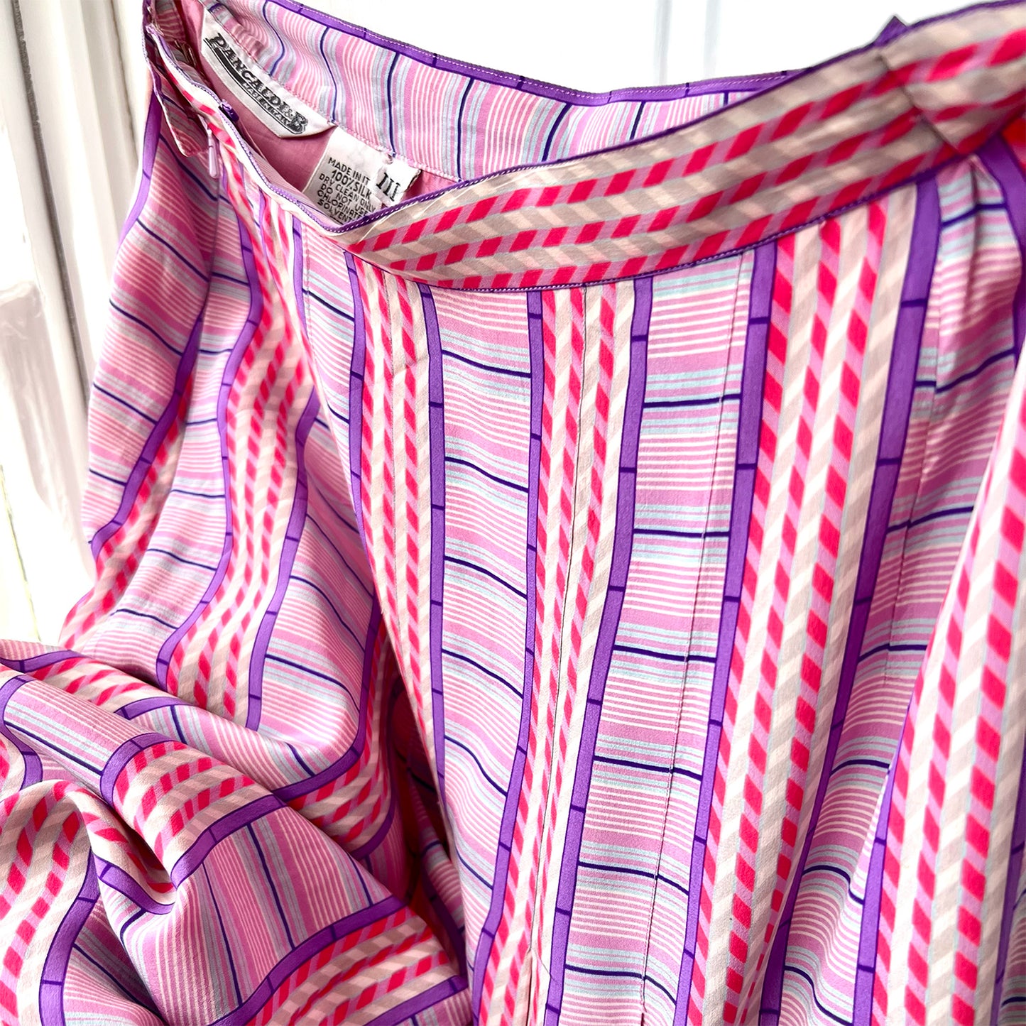 Pancaldi & B silk skirt in pink hues brand detail