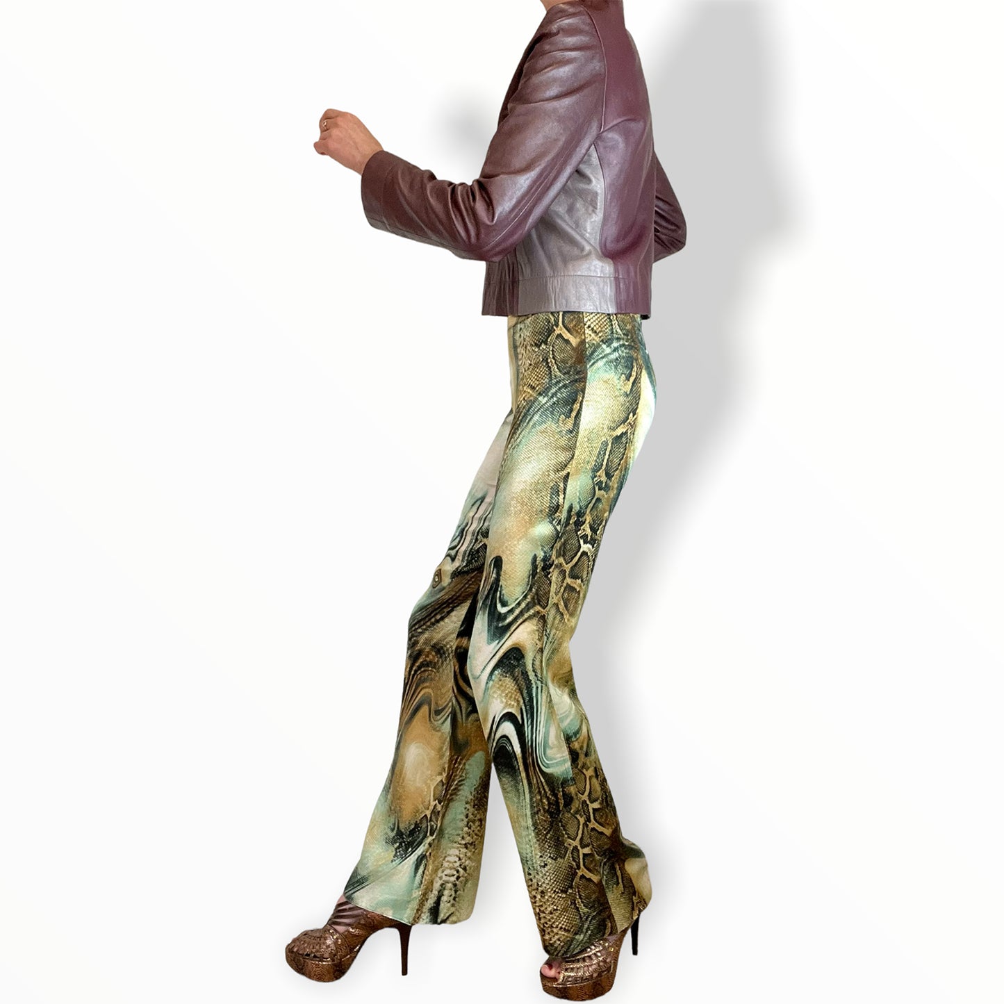 Orna Farho Paris silk snake print flares with blouson