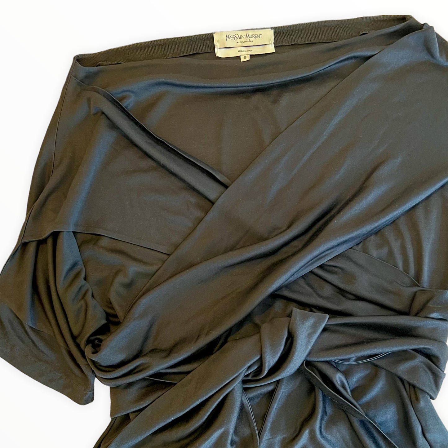 Yves Saint Laurent Rive Gauche silk wrap top brand detail