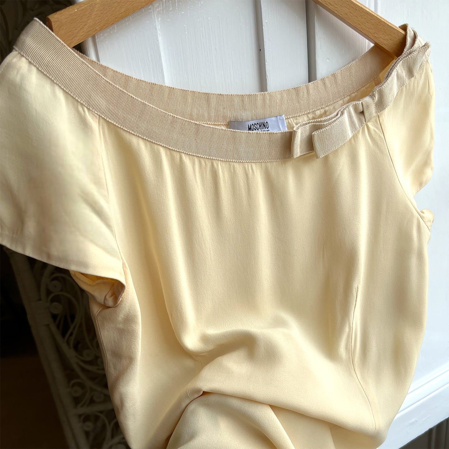 Moschino 90's buttermilk shift dress brand detail