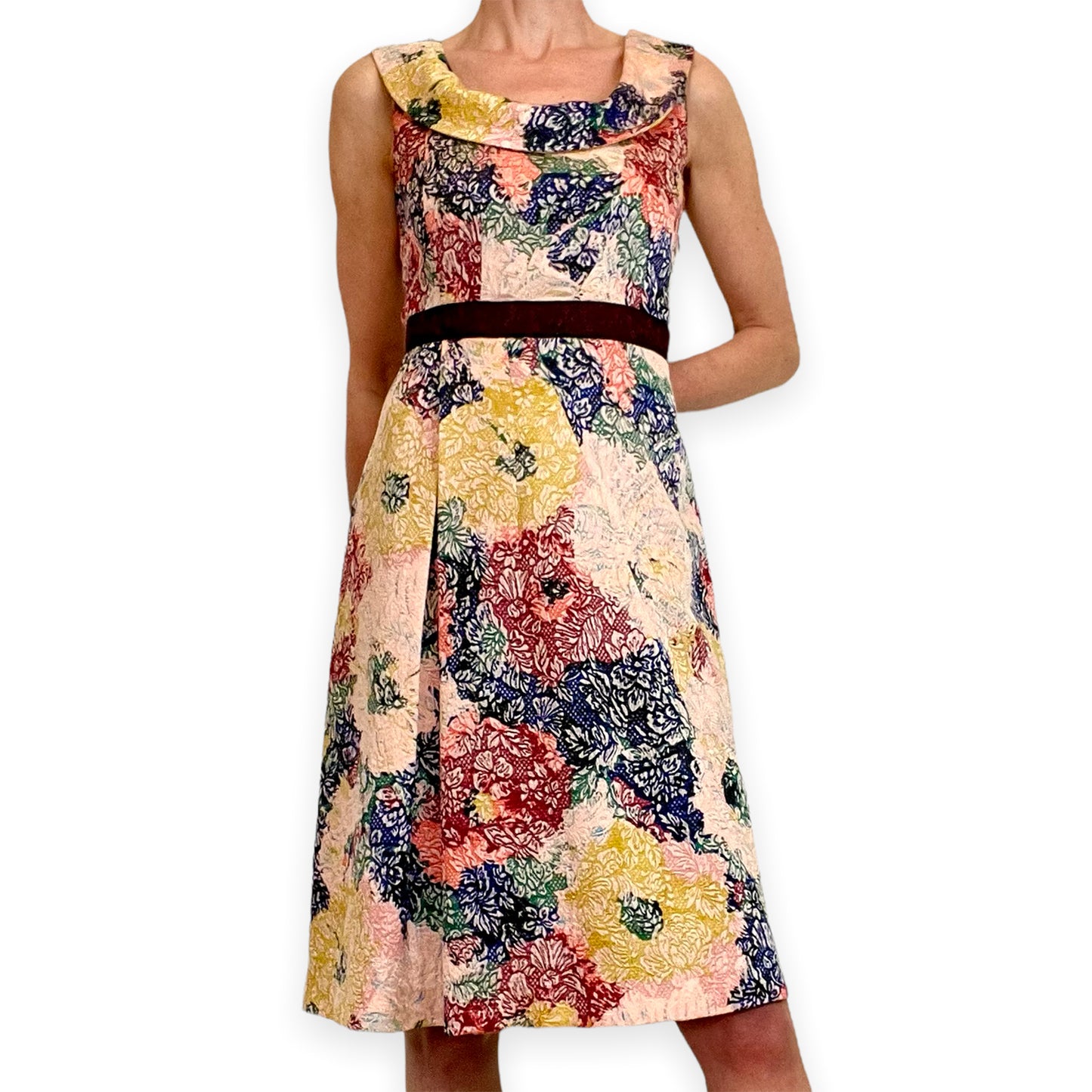 Cacharel fold over neckline dress front