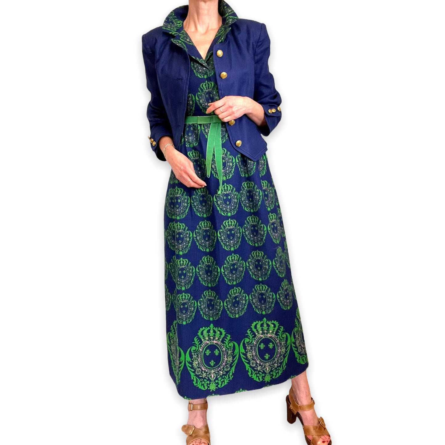 Jaeger London 60's blue/green maxi with jacket