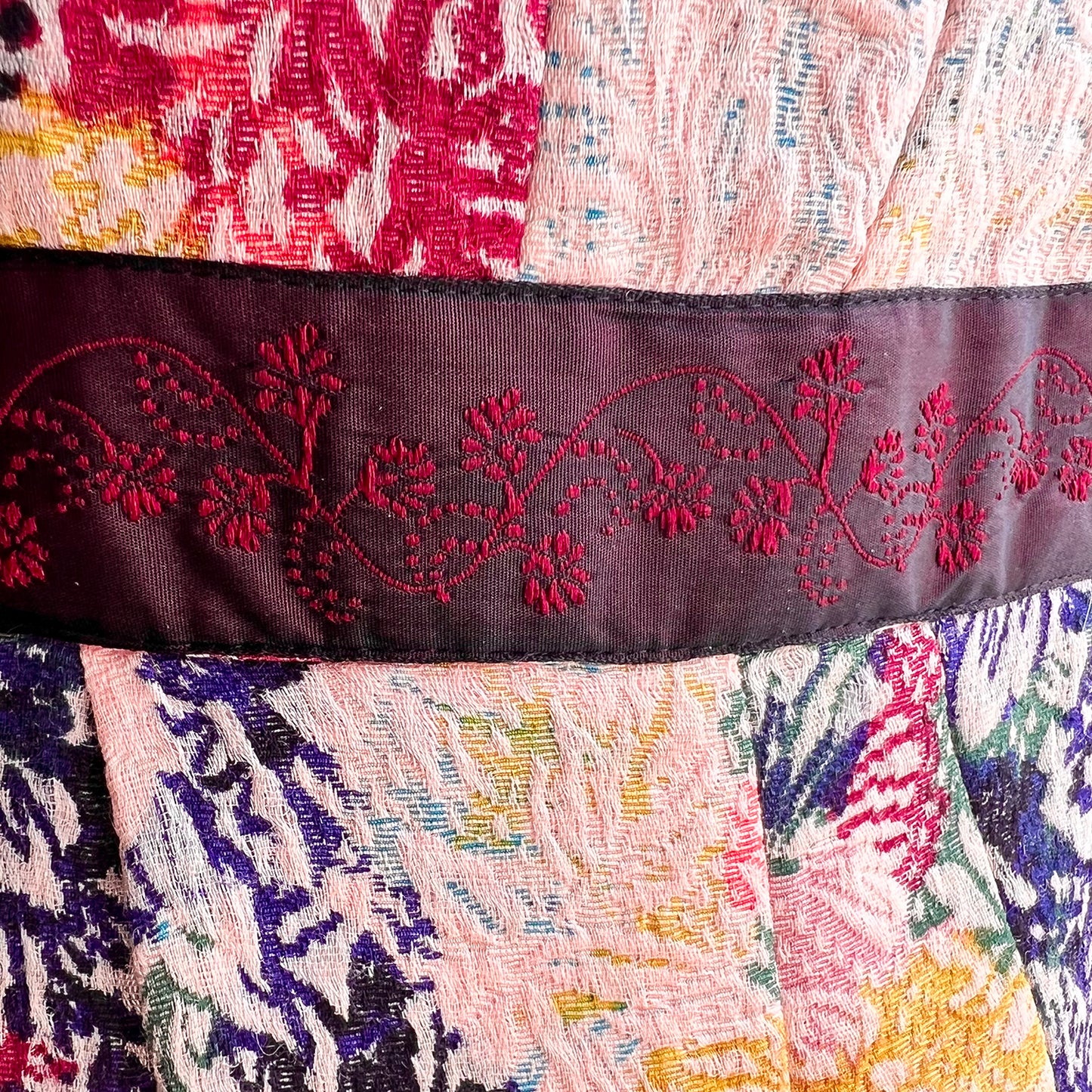 Cacharel fold-over neckline dress band detail