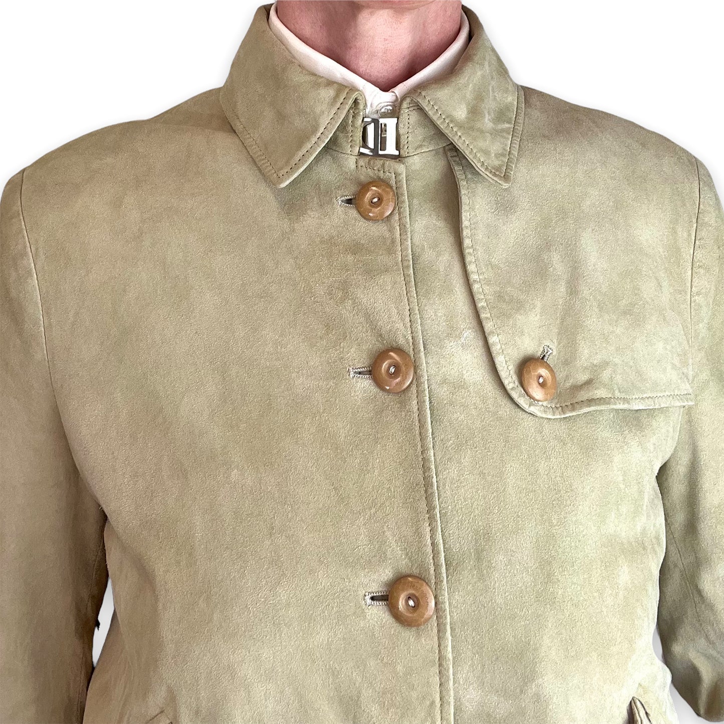 Salvatore Ferragamo suede blouson neck fasten