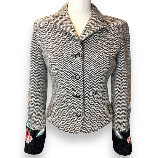 Valentino Embroidered Cuff Tweed Jacket 1980s