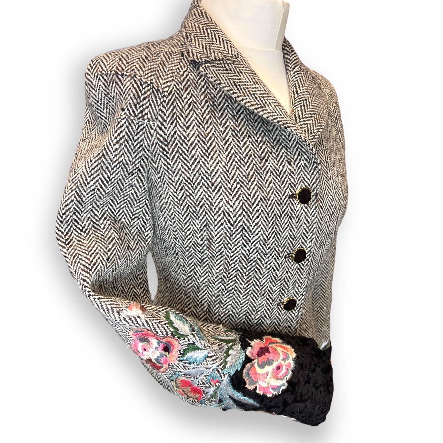 Valentino Embroidered Cuff Tweed Jacket 1980s