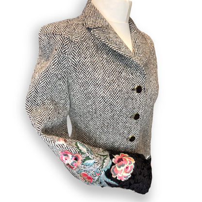 Valentino Embroidered Cuff Tweed Jacket 1980s