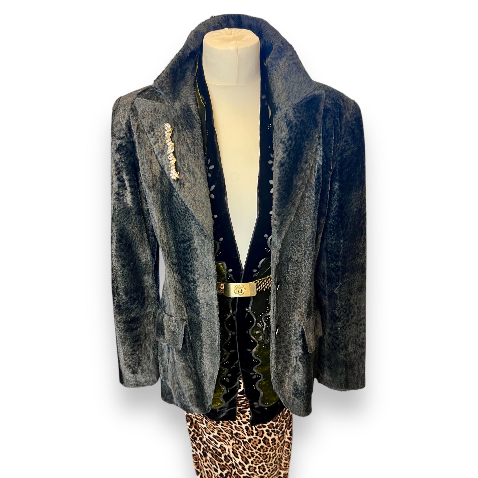 Kenzo Dark Leopard Print Velvet Blazer 1980s