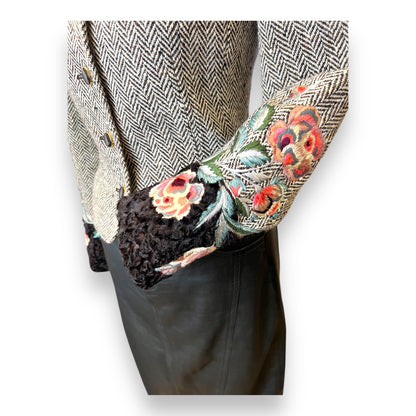 Valentino Embroidered Cuff Tweed Jacket 1980s