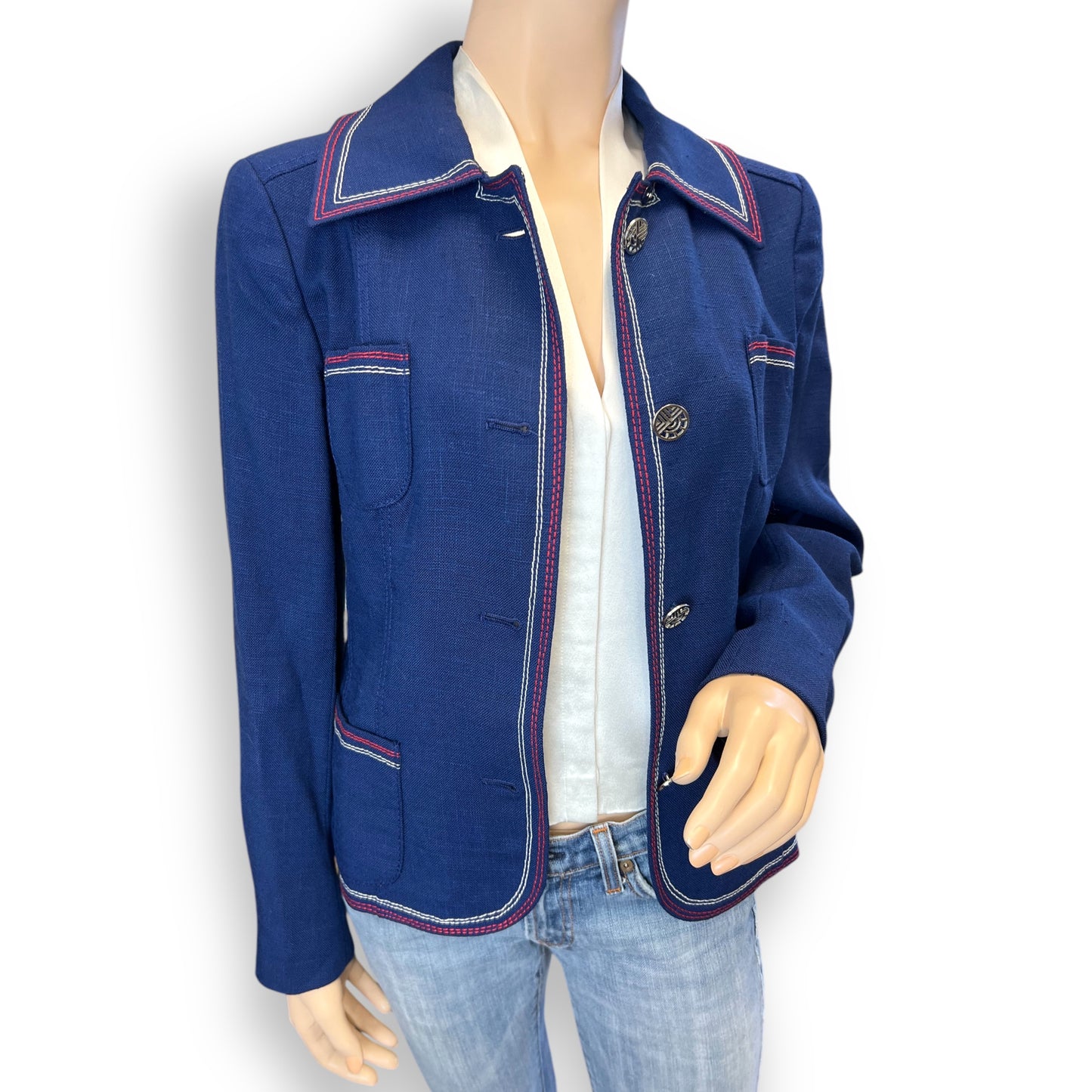 Louis Feraud Blue Linen Jacket 1960s