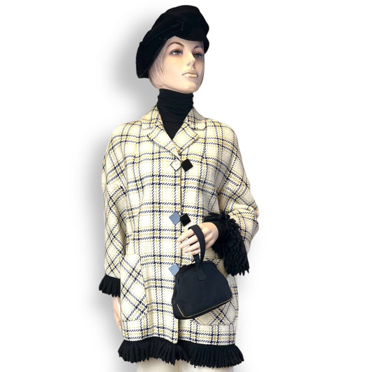 Checked Wool Coat with Fringe 1960s