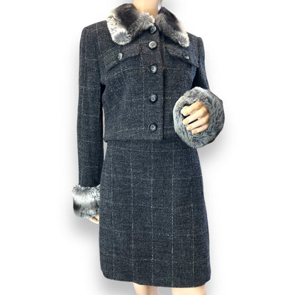 SportMax Fur Trimmed Wool Suit 1990s