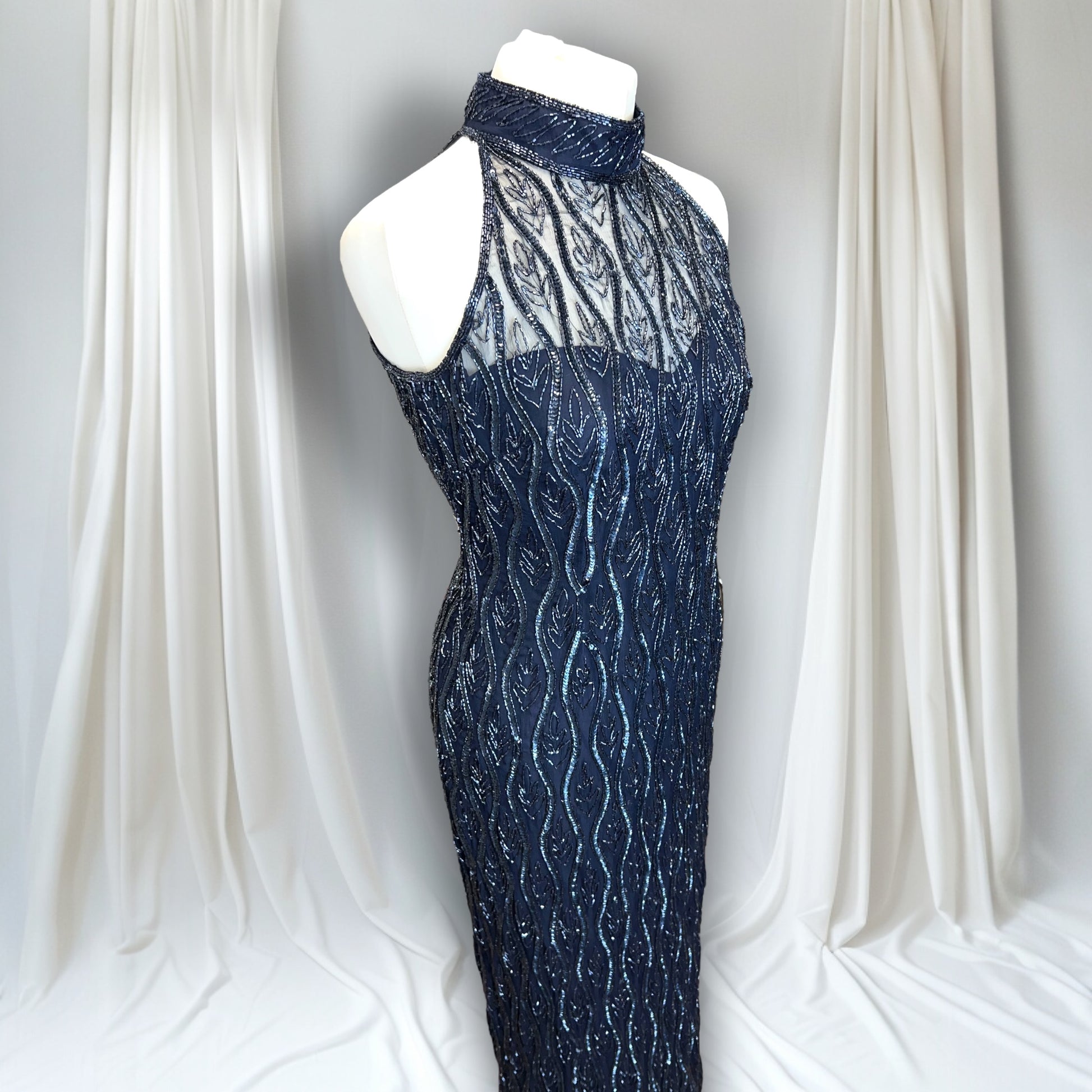 Frank Usher Midnight Beaded Gown 90s Copia Vintage Frank Usher Midnight Beaded Gown 90s Copia Vintage