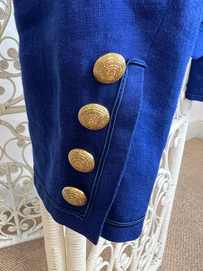 Jaeger Blue Linen Jacket 1980s detail