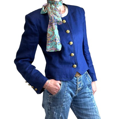 Jaeger Blue Linen Jacket 1980s