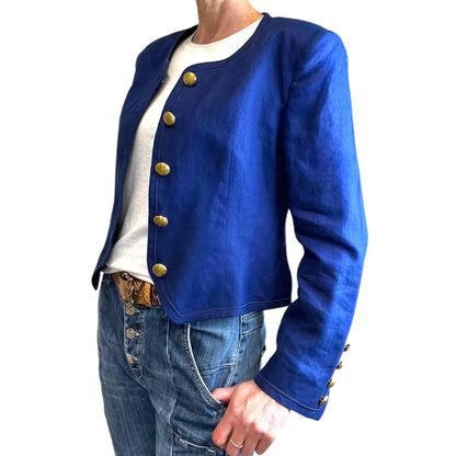 Jaeger Blue Linen Jacket 1980s