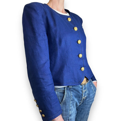 Jaeger Blue Linen Jacket 1980s