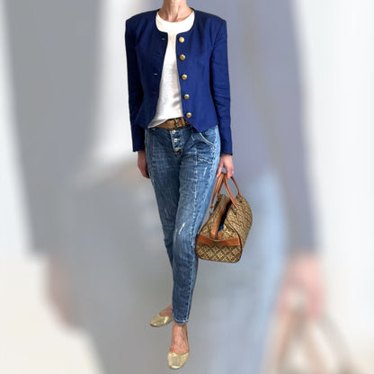 Jaeger Blue Linen Jacket 1980s