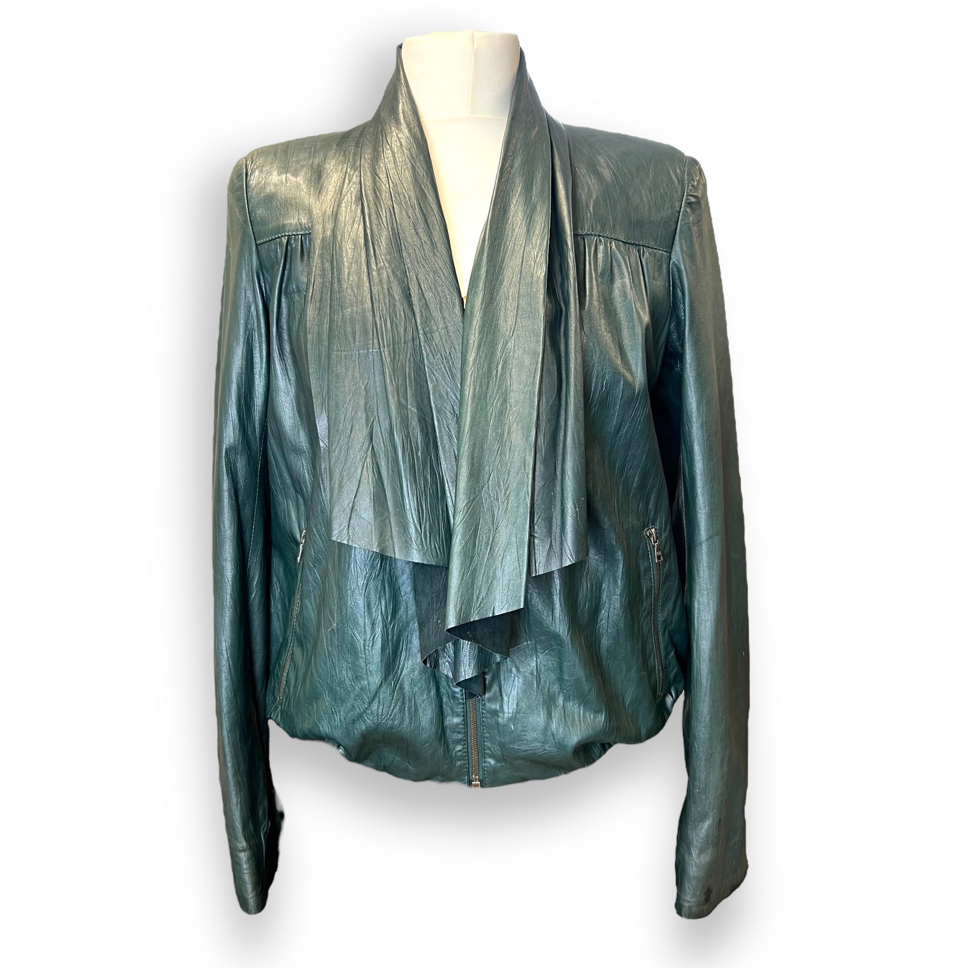 Diane Von Furstenberg Green Leather Jacket 1990s