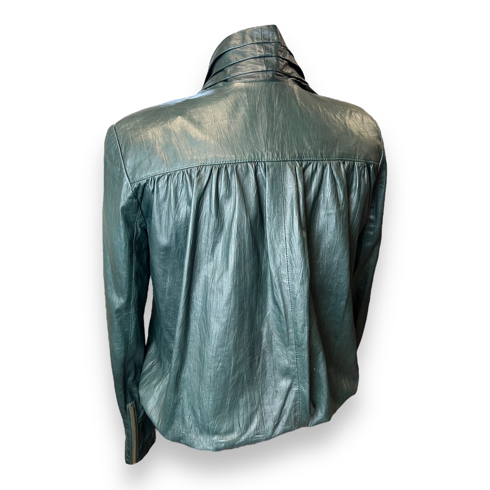 Diane Von Furstenberg Green Leather Jacket 1990s