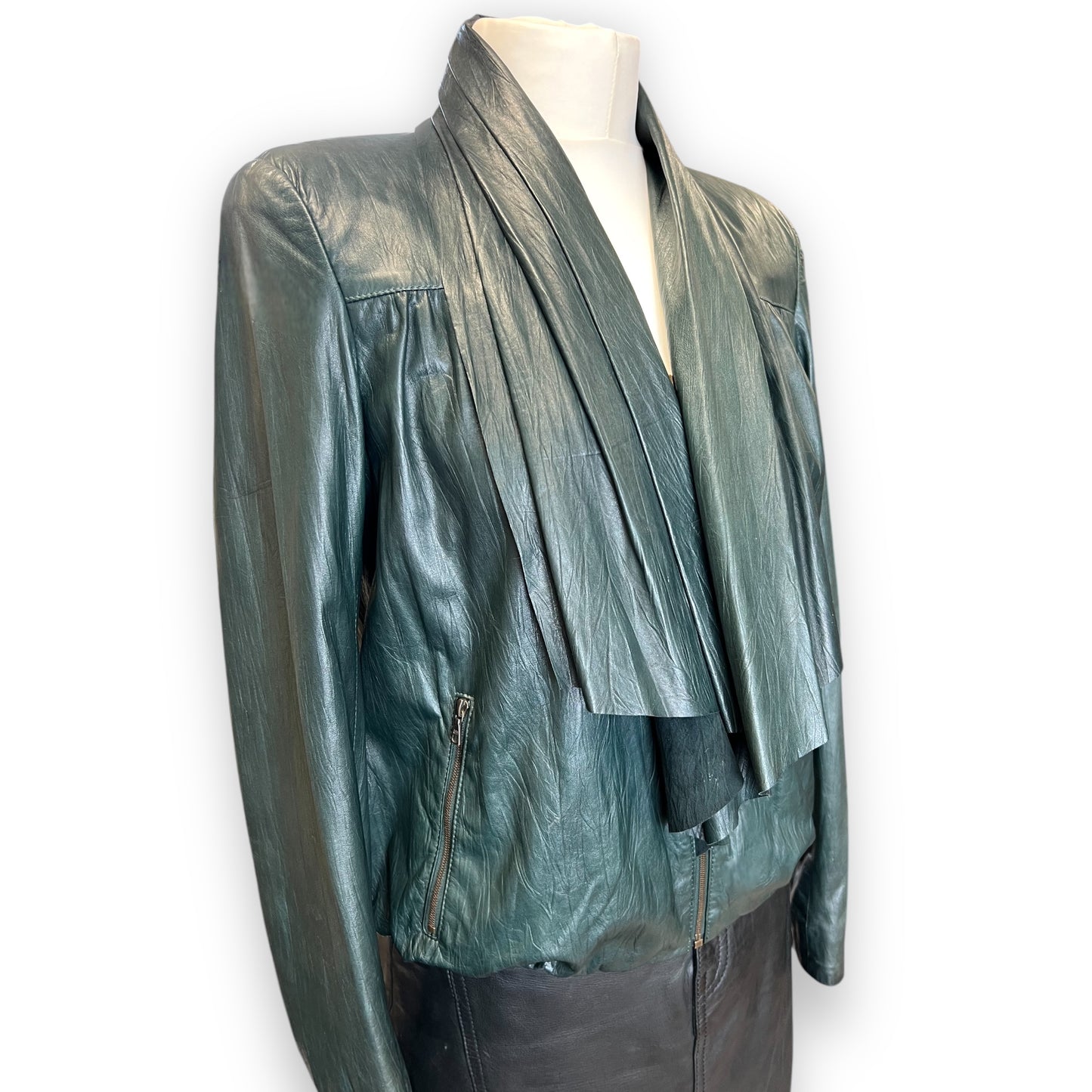 Diane Von Furstenberg Green Leather Jacket 1990s