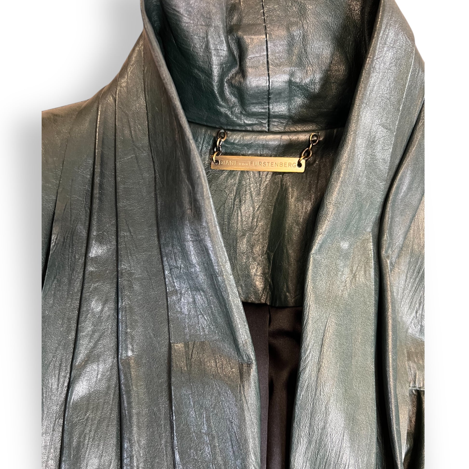 Diane Von Furstenberg Green Leather Jacket 1990s