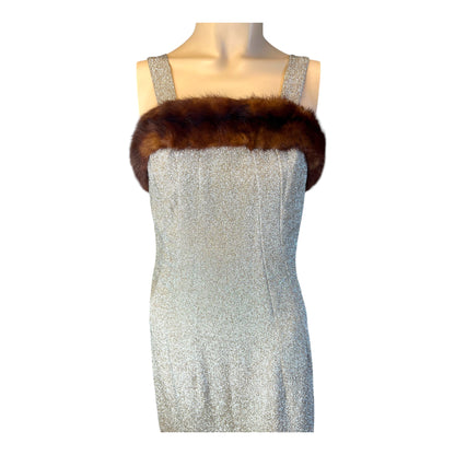 Lee Delman Glitter Gown With Fur Trim 1950s