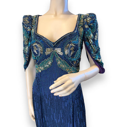 Oleg Cassini Beaded Silk Gown 1990s