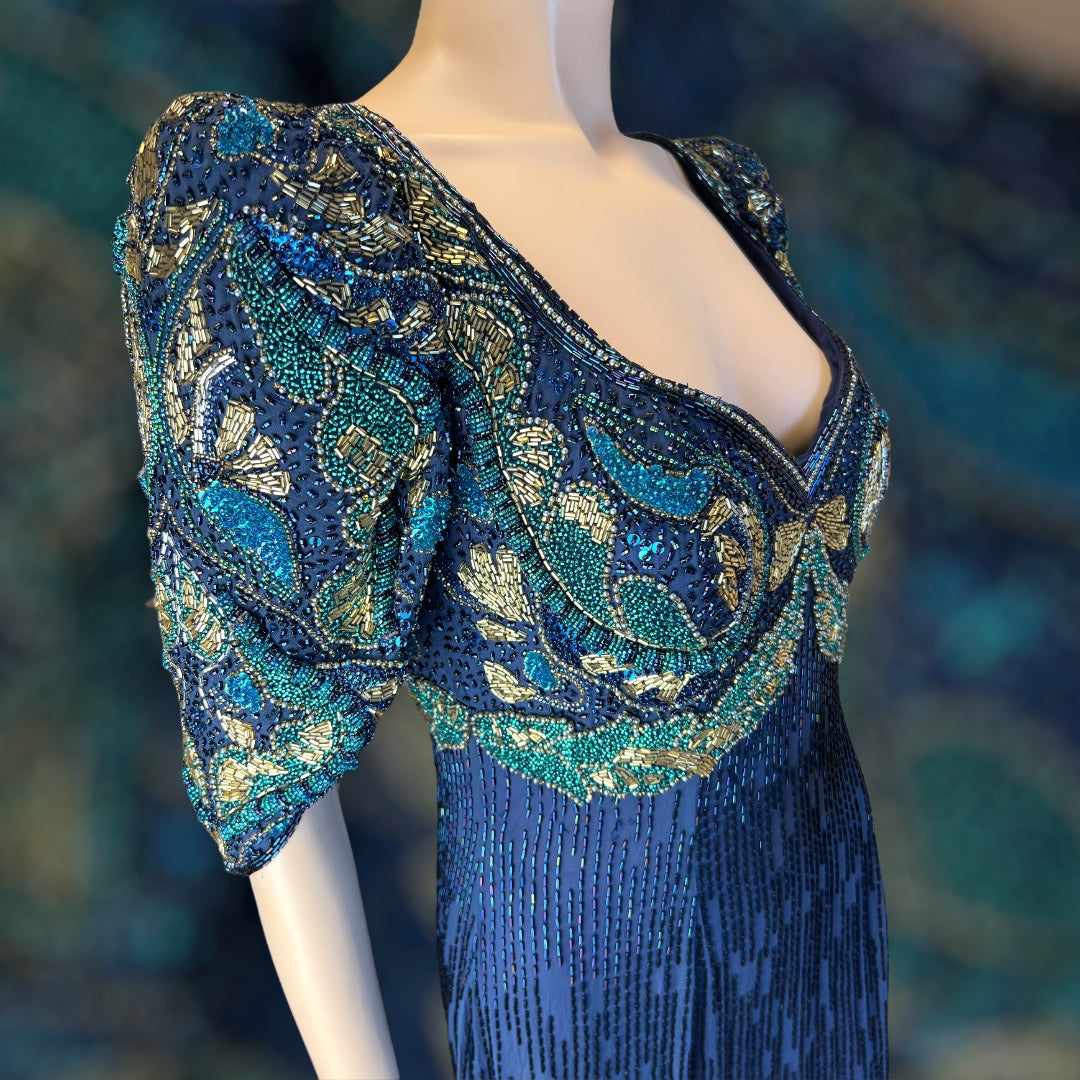 Oleg Cassini Beaded Silk Gown 1990s Copia Vintage Oleg Cassini Beaded Silk Gown 1990s Copia Vintage