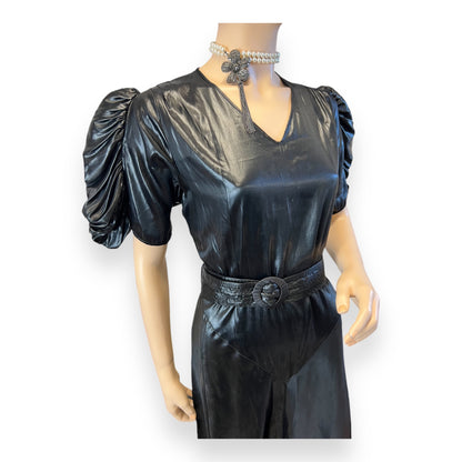 Black Liquid Satin Art Deco Dress 1930s