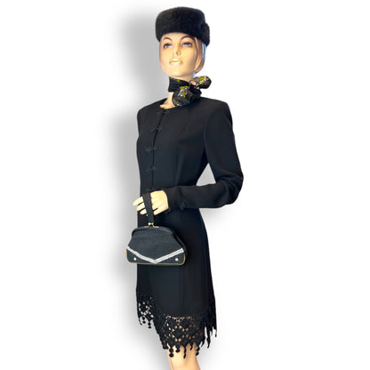 Valentino Miss V Fringed Wool Dress 1980s
