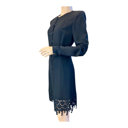 Valentino Miss V Fringed Wool Dress 1980s