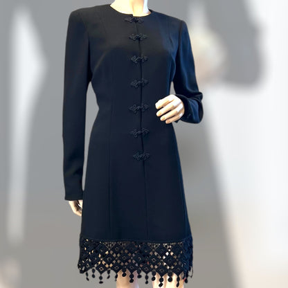 Valentino Miss V Fringed Wool Dress 1980s