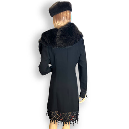 Valentino Miss V Fringed Wool Dress 1980s
