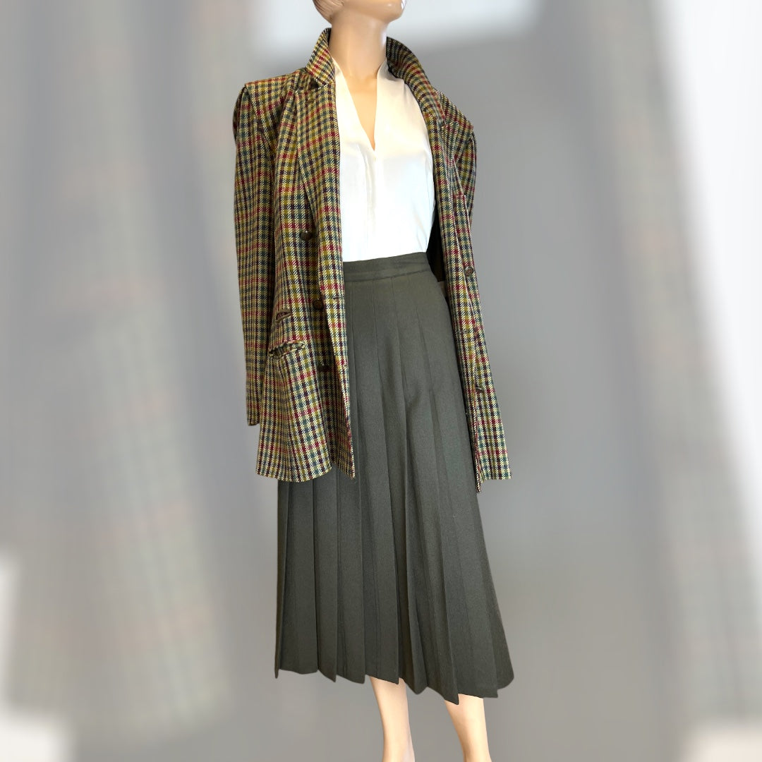 Betty Barclay Green Pleated Wool Skirt 1980s