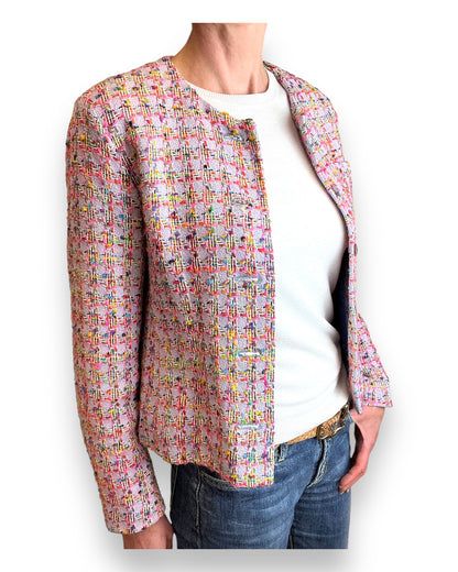 Jaeger Pink Boucle Jacket 1980s three quarter view