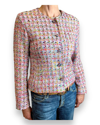 Jaeger Pink Boucle Jacket 1980s front buttoned