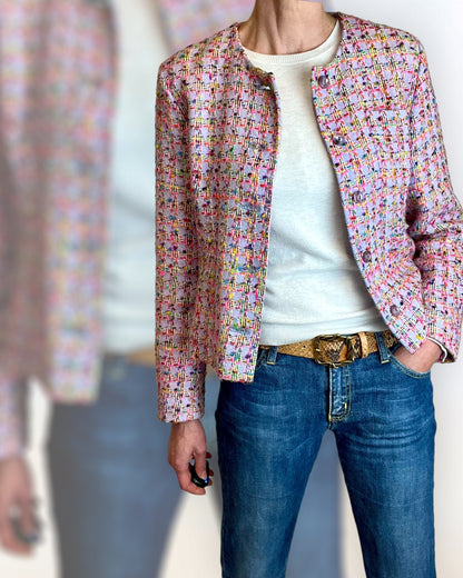 Jaeger Pink Boucle Jacket 1980s front view