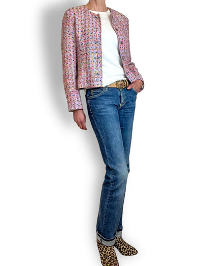 Jaeger Pink Boucle Jacket 1980s front view