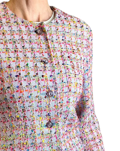 Jaeger Pink Boucle Jacket 1980s detail view