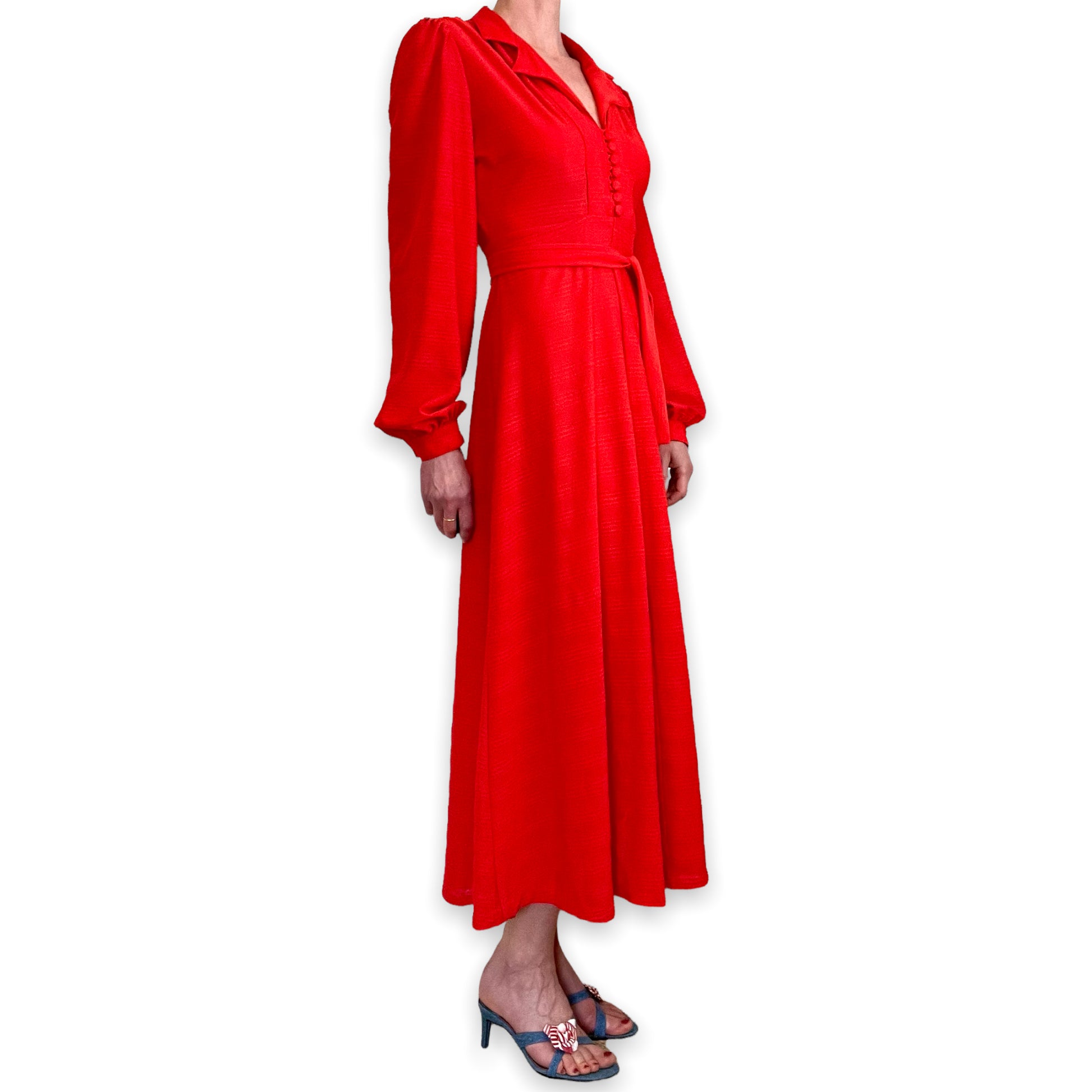 70's red tie-waist dress side