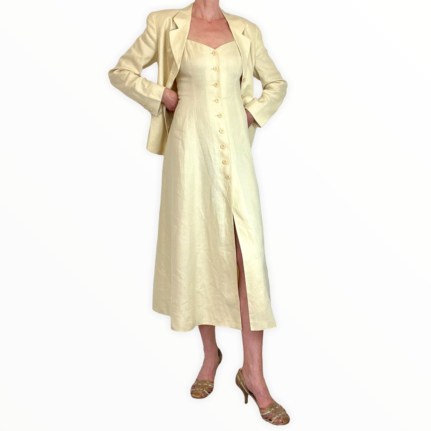 Kenzo linen backless dress and jacket front