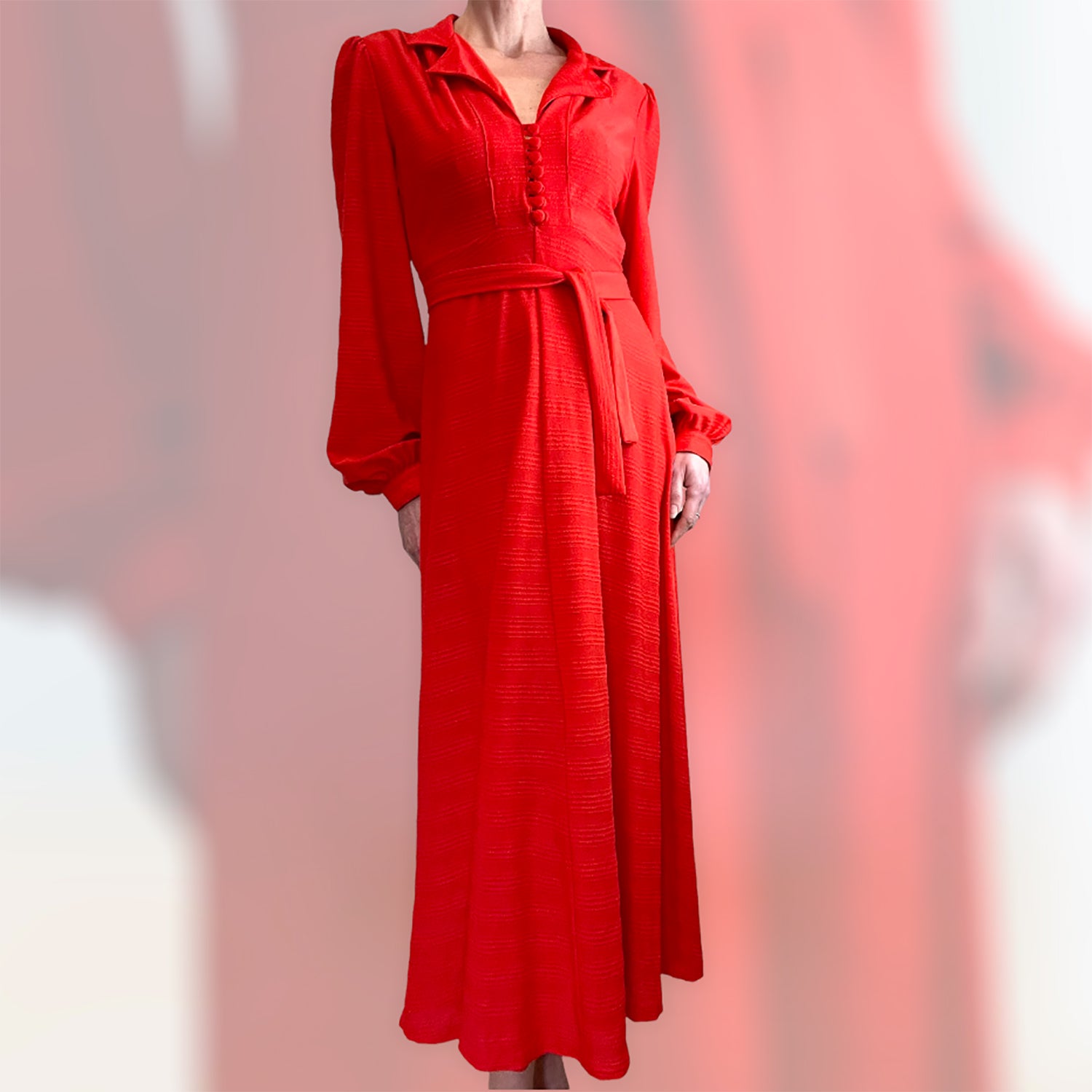70's red tie-waist dress front