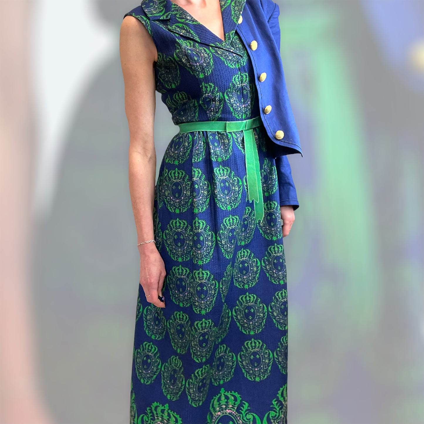 Jaeger London 60's blue/green maxi front