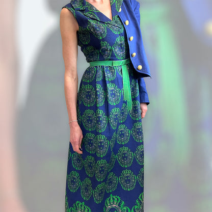 Jaeger London 60's blue/green maxi front