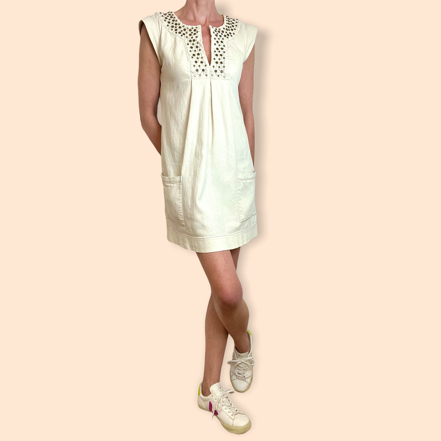Diane Von Furstenberg studded linen dress front