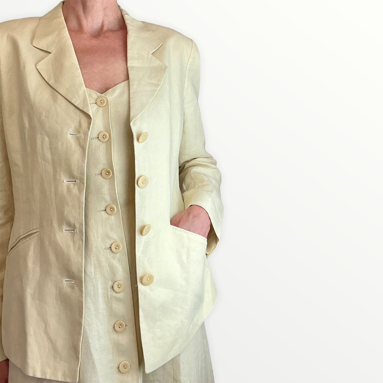 Kenzo linen backless dress and jacket close up